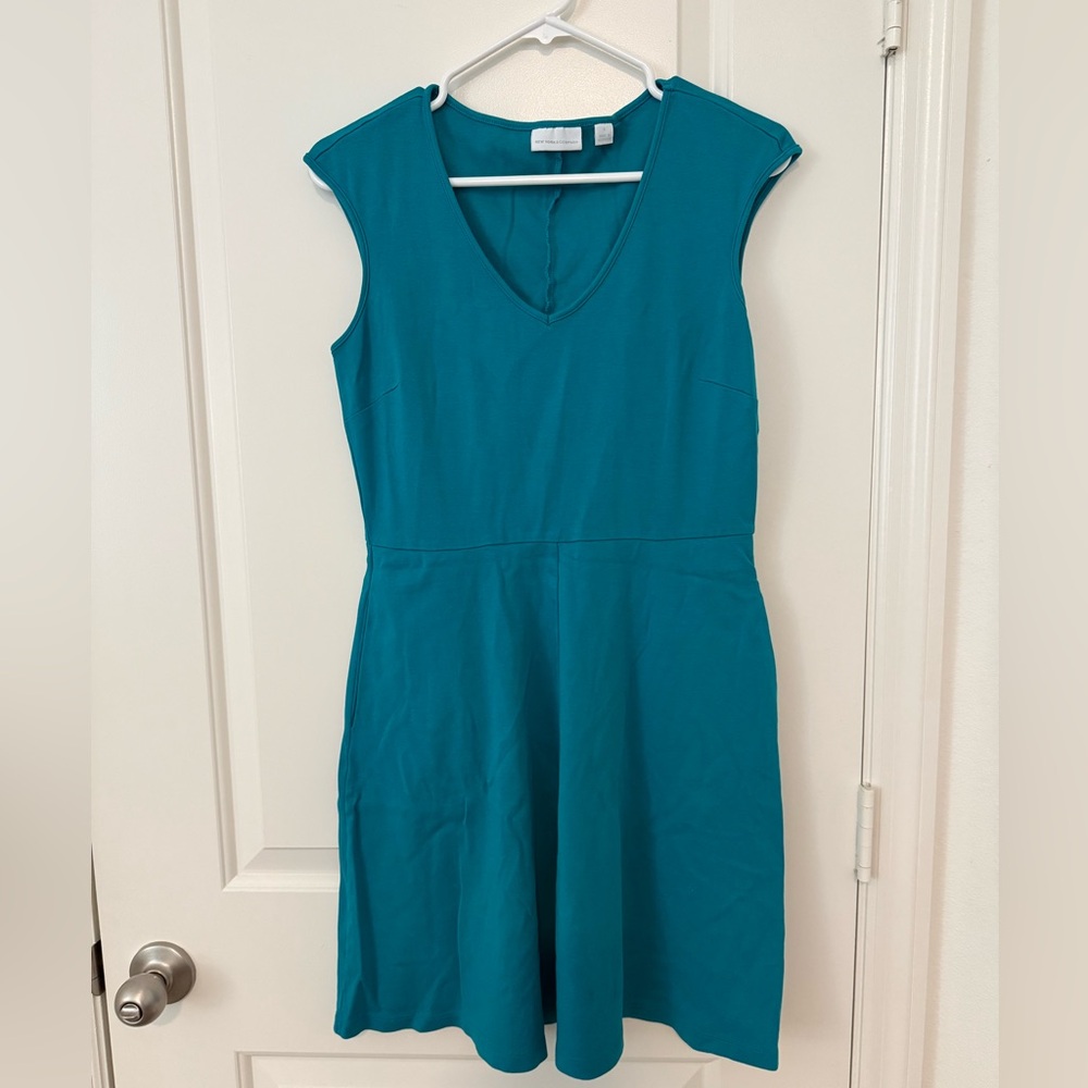 New York & Company Teal V-Neck Dress
